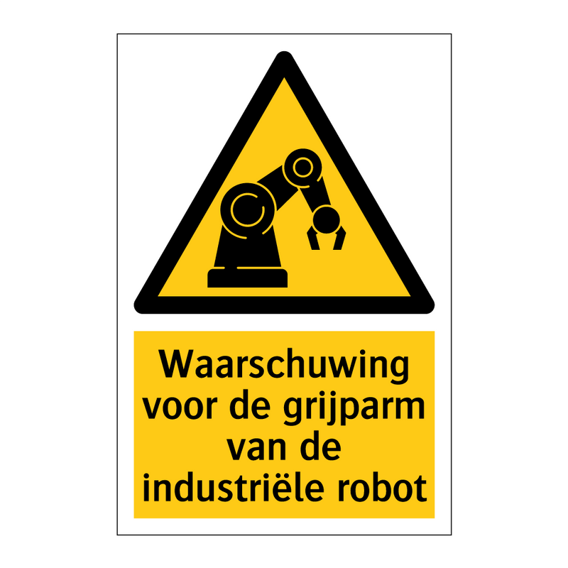 Waarschuwing voor de grijparm van de industriële robot