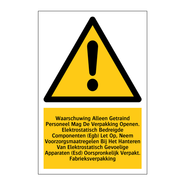 Waarschuwing Alleen Getraind Personeel Mag De Verpakking Openen. Elektrostatisch Bedreigde Componenten (Egb) Let Op, Neem Voorzorgsmaatregelen Bij Het Hanteren Van Elektrostatisch Gevoelige Apparaten (Esd) Oorspronkelijk Verpakt. Fabrieksverpakking