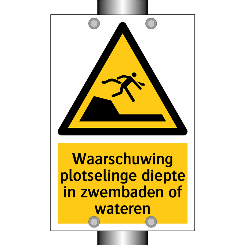 Waarschuwing plotselinge diepte in zwembaden of wateren