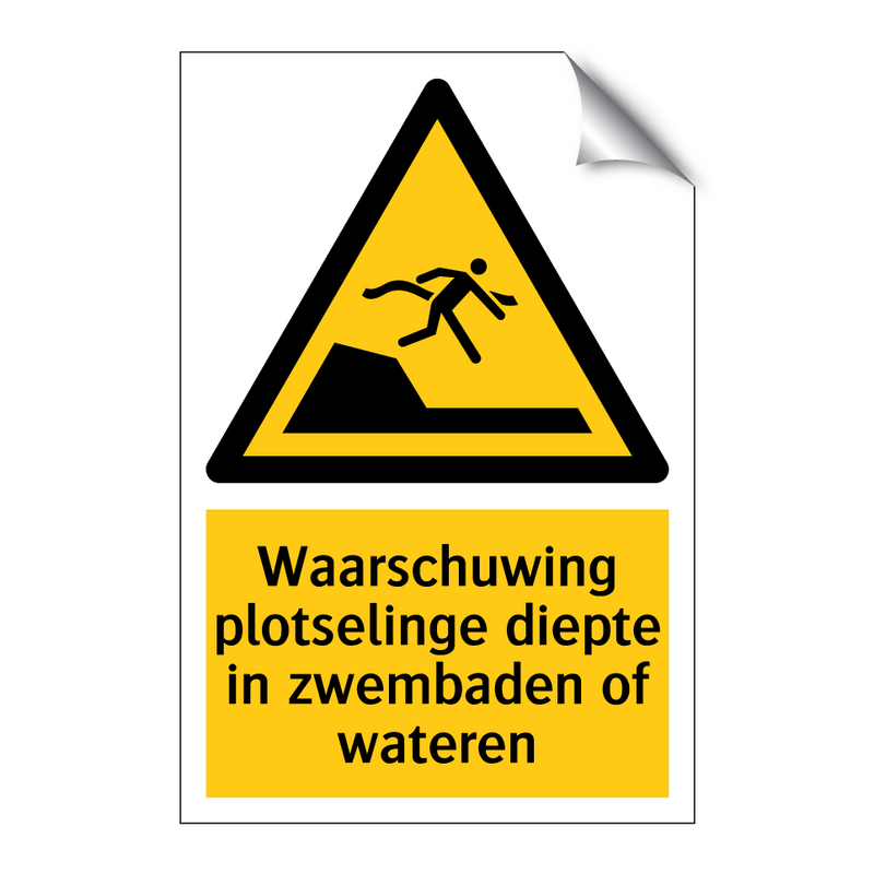 Waarschuwing plotselinge diepte in zwembaden of wateren