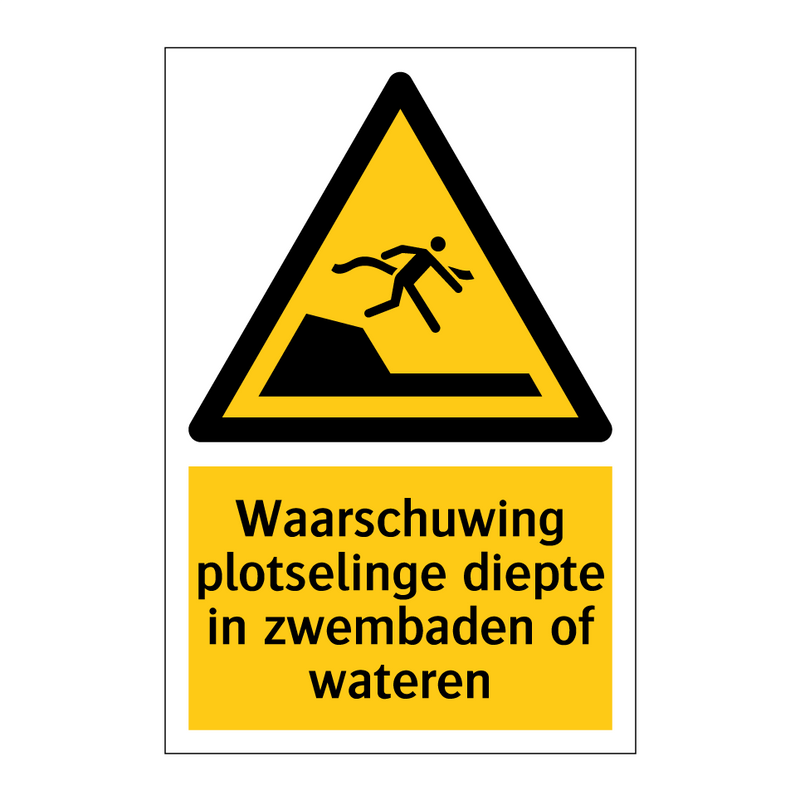 Waarschuwing plotselinge diepte in zwembaden of wateren