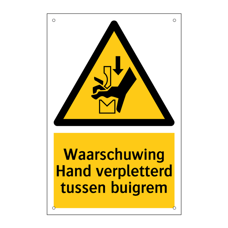 Waarschuwing Hand verpletterd tussen buigrem