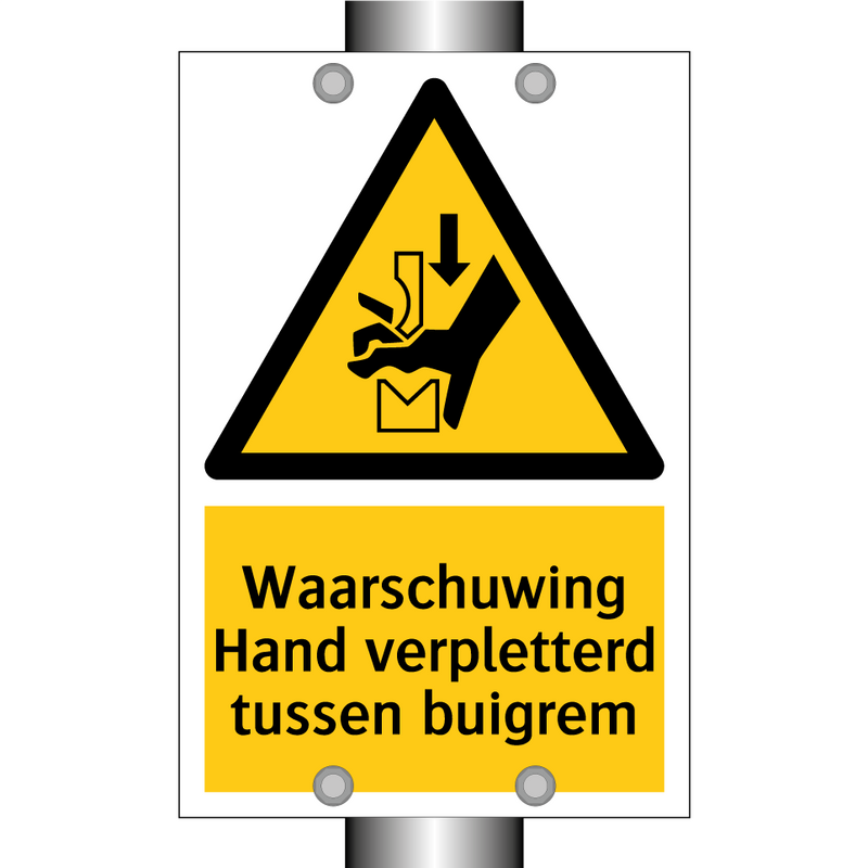 Waarschuwing Hand verpletterd tussen buigrem