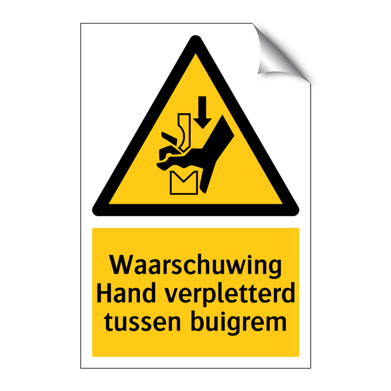 Waarschuwing Hand verpletterd tussen buigrem