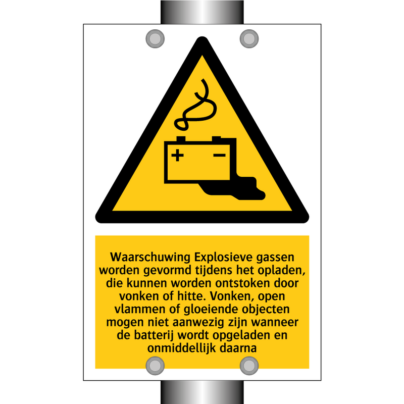 Waarschuwing Explosieve gassen worden gevormd tijdens het opladen, die kunnen worden ontstoken door vonken of hitte. Vonken, open vlammen of gloeiende objecten mogen niet aanwezig zijn wanneer de batterij wordt opgeladen en onmiddellijk daarna