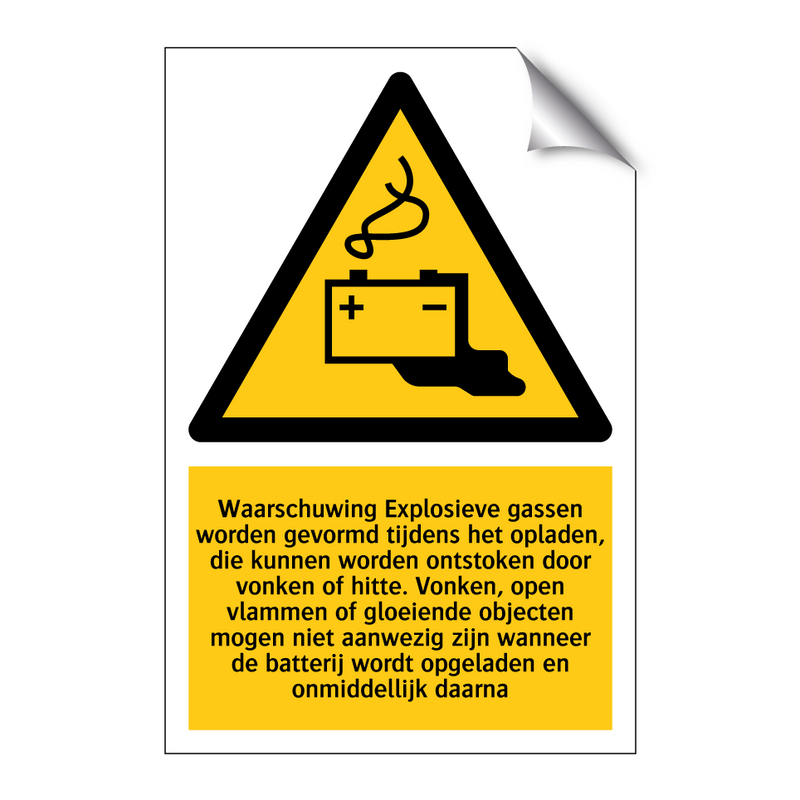 Waarschuwing Explosieve gassen worden gevormd tijdens het opladen, die kunnen worden ontstoken door vonken of hitte. Vonken, open vlammen of gloeiende objecten mogen niet aanwezig zijn wanneer de batterij wordt opgeladen en onmiddellijk daarna