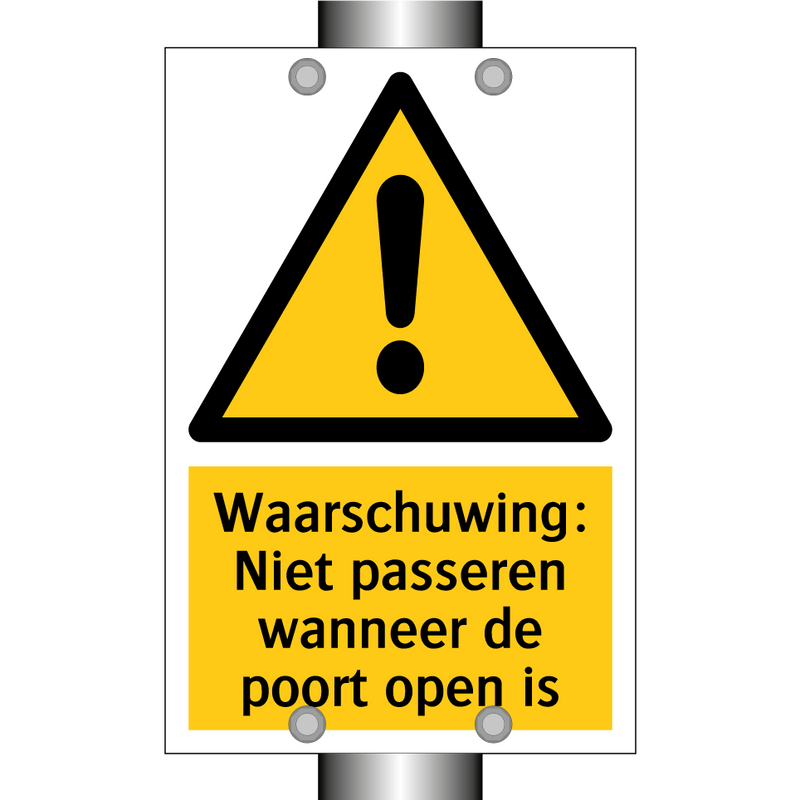 Waarschuwing: Niet passeren wanneer de poort open is