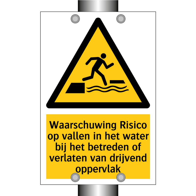 Waarschuwing Risico op vallen in het water bij het betreden of verlaten van drijvend oppervlak