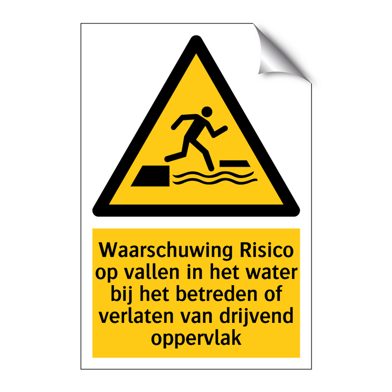 Waarschuwing Risico op vallen in het water bij het betreden of verlaten van drijvend oppervlak