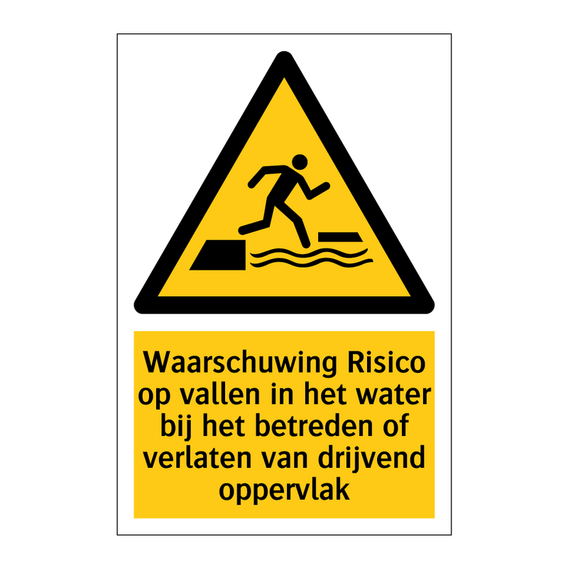 Waarschuwing Risico op vallen in het water bij het betreden of verlaten van drijvend oppervlak