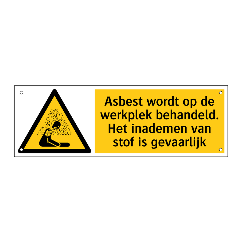 Asbest wordt op de werkplek behandeld. Het inademen van stof is gevaarlijk