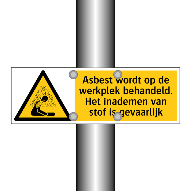 Asbest wordt op de werkplek behandeld. Het inademen van stof is gevaarlijk