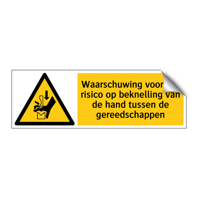 Waarschuwing voor het risico op beknelling van de hand tussen de gereedschappen