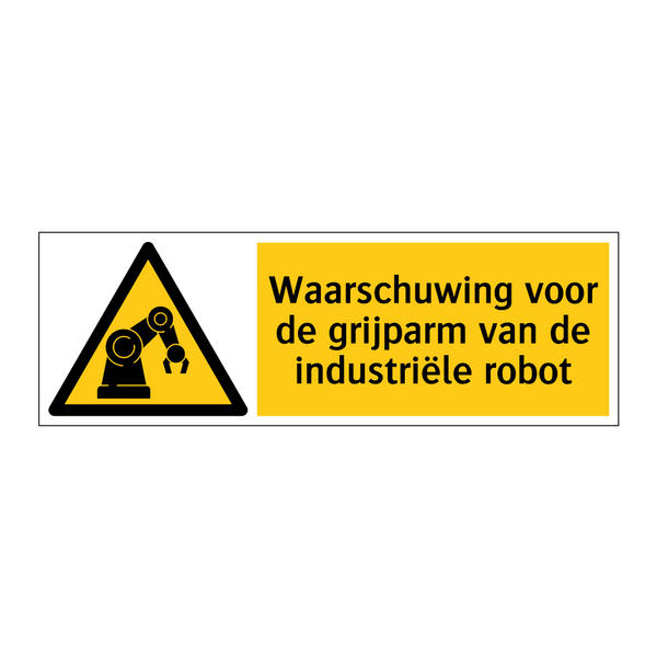 Waarschuwing voor de grijparm van de industriële robot