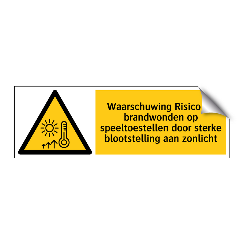 Waarschuwing Risico op brandwonden op speeltoestellen door sterke blootstelling aan zonlicht