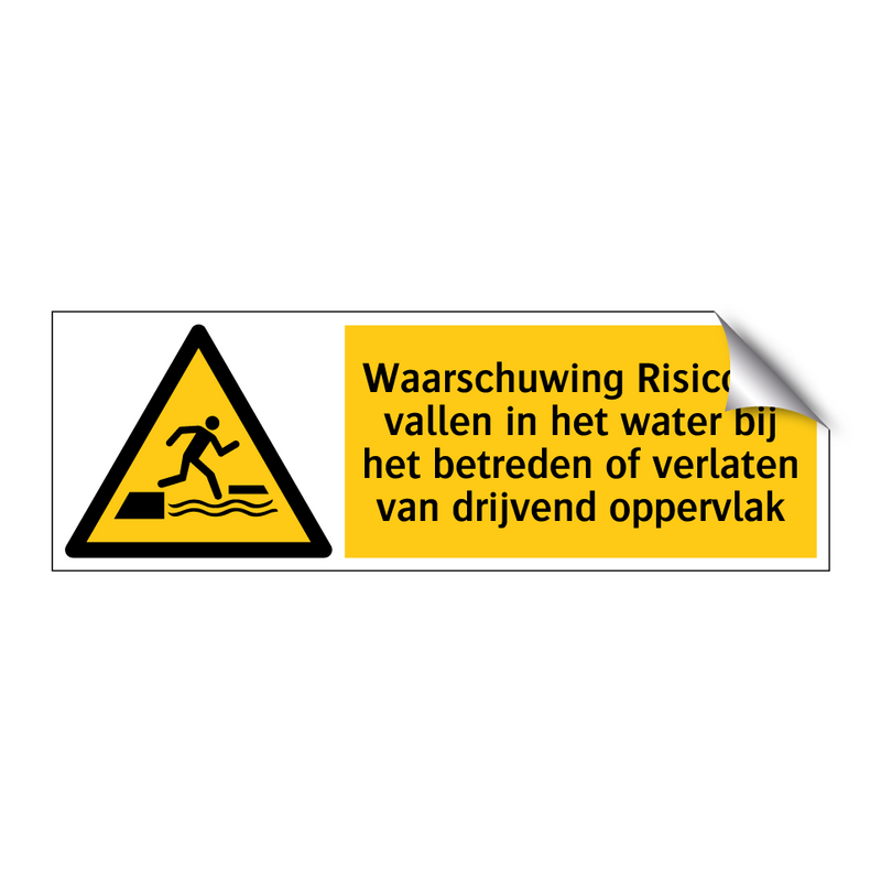 Waarschuwing Risico op vallen in het water bij het betreden of verlaten van drijvend oppervlak